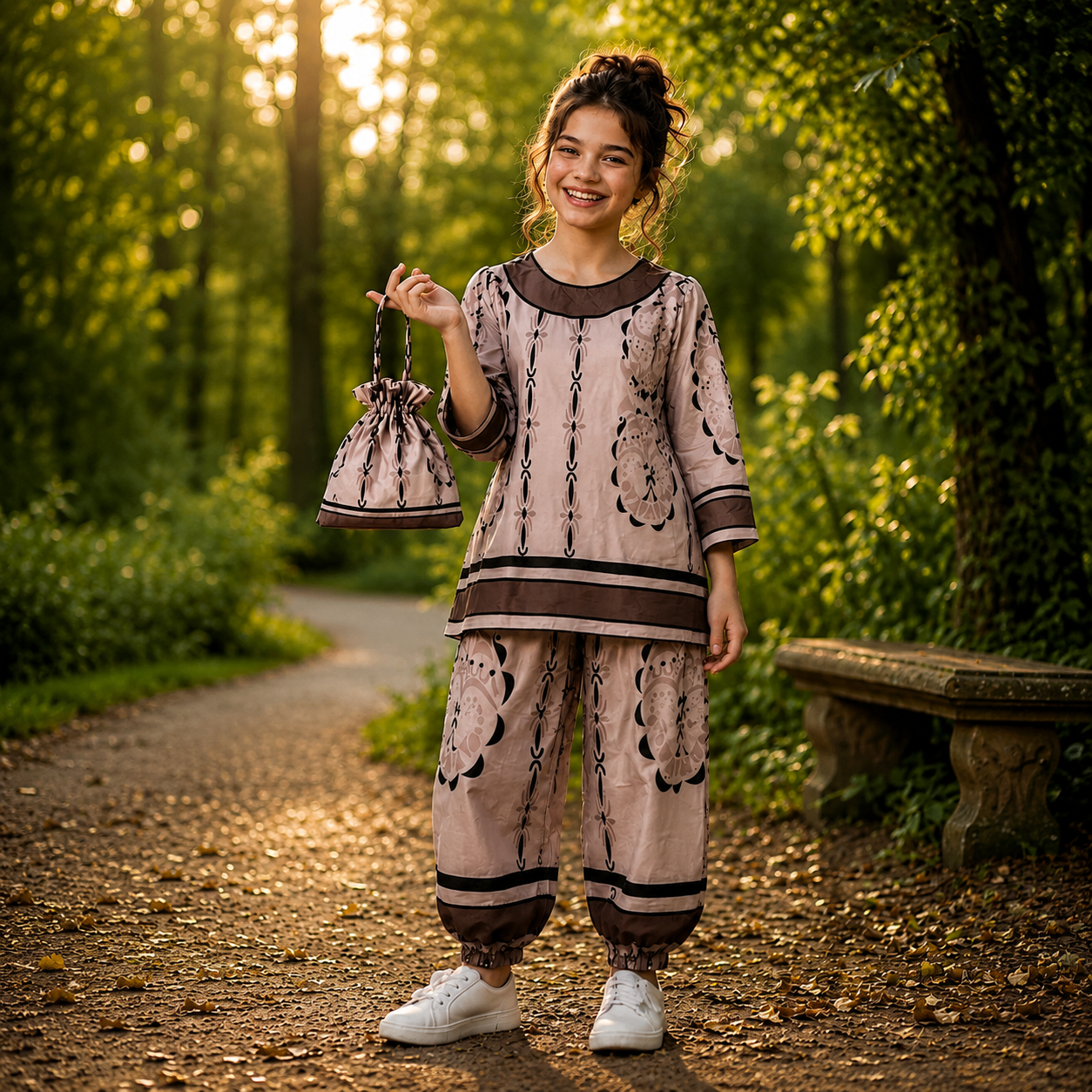 Brown & Fone Printed Dress With Potli