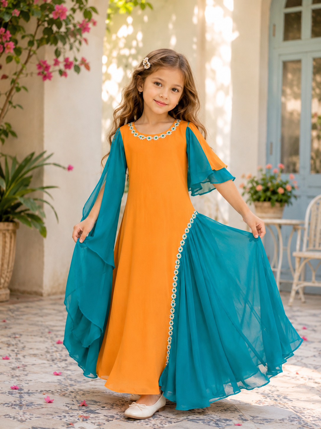 Baby Color Contrasted Stylish Dress
