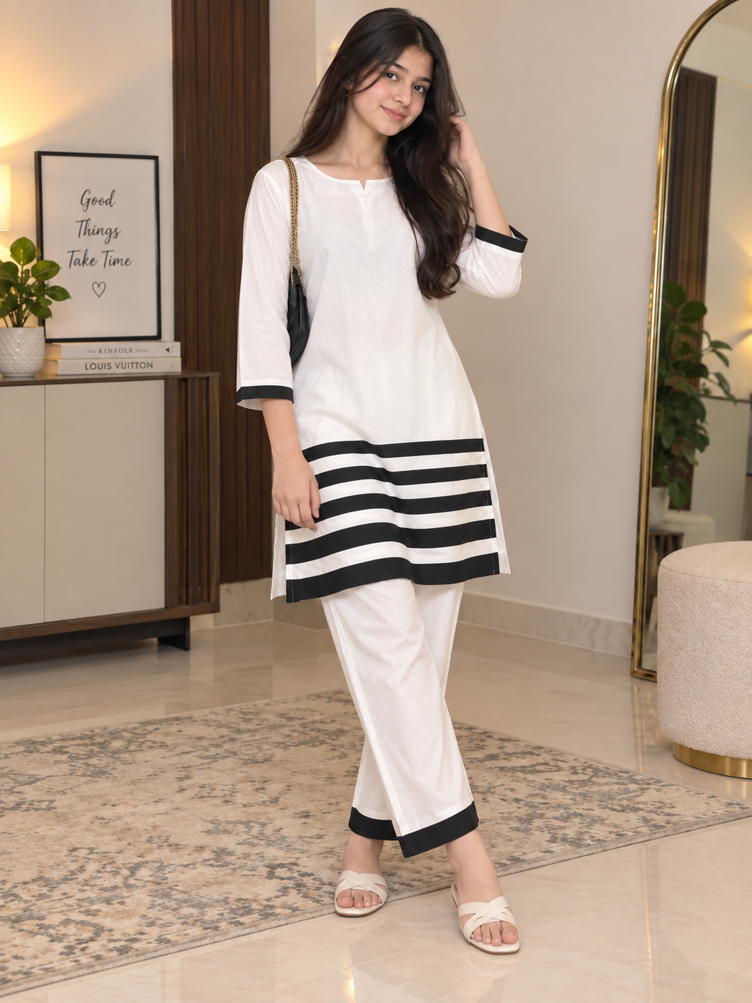 White Dress With Black Stripes