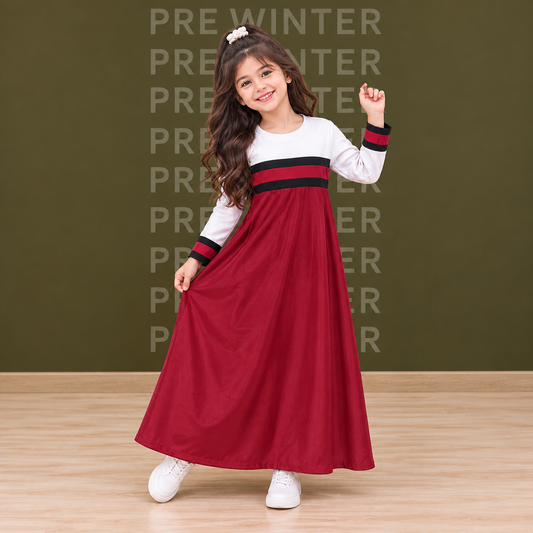 Baby Maroon Contrasted Stripes Outfit