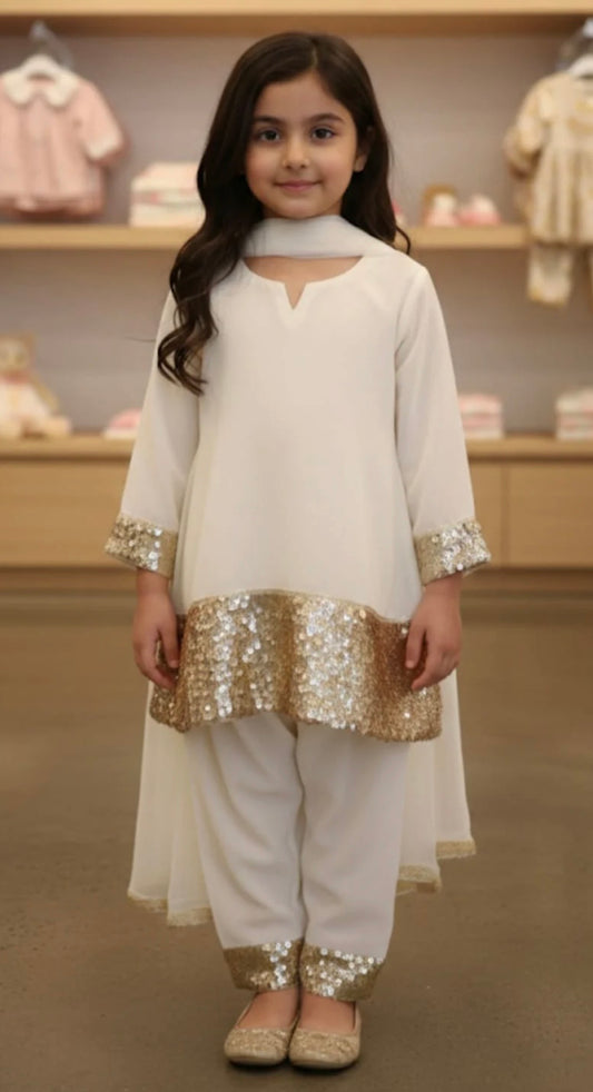 Baby White Farshi Dress With Sequin Touch