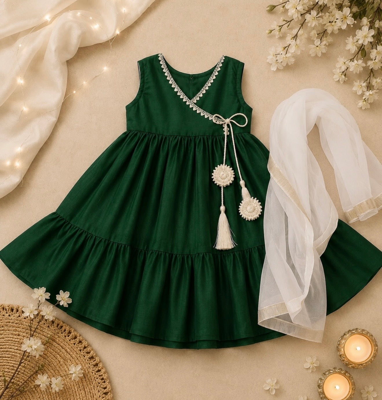 Baby Green Layered maxi With Duppatta