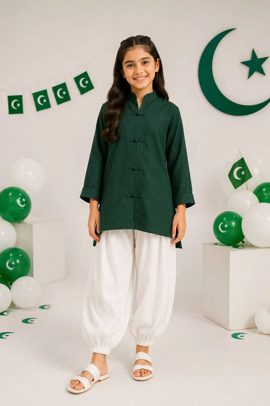 Emerald Green & White Dress
