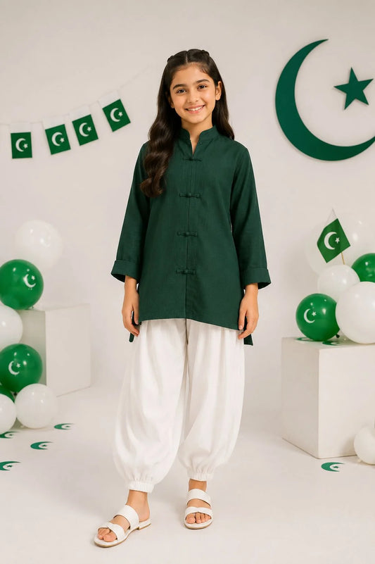 Emerald Green & White Dress