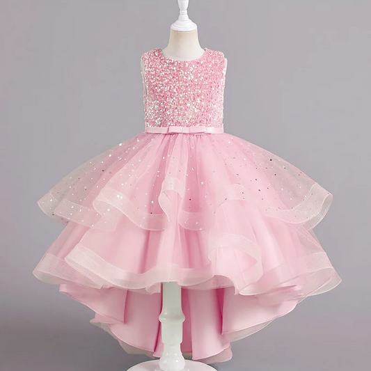 Baby Pink Multi Layered Sequin Tail Frock