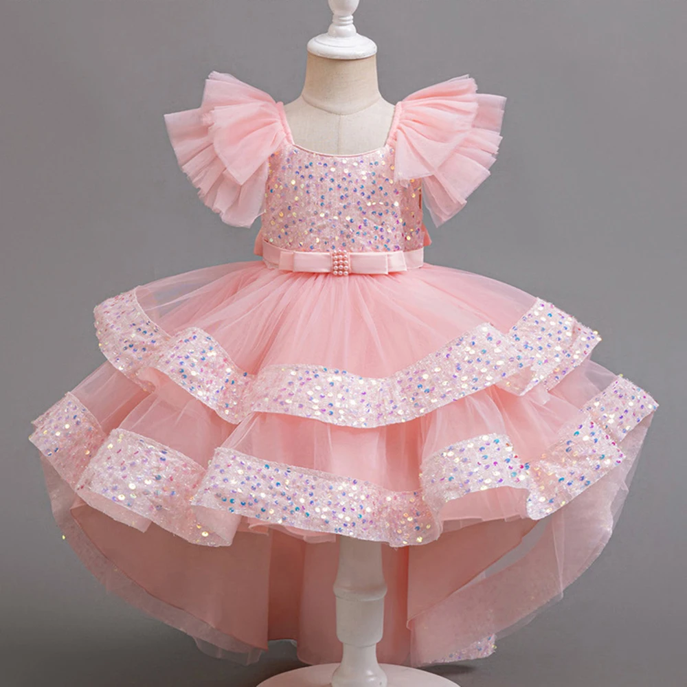 Princess Frock Baby Pink Sequin Multi Layered Princess Tail Frock – Clothing Inn