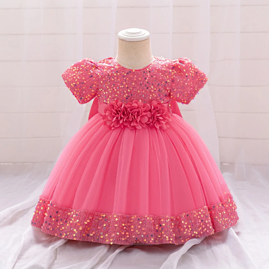 Baby Pink Sequin Back Bow Frock