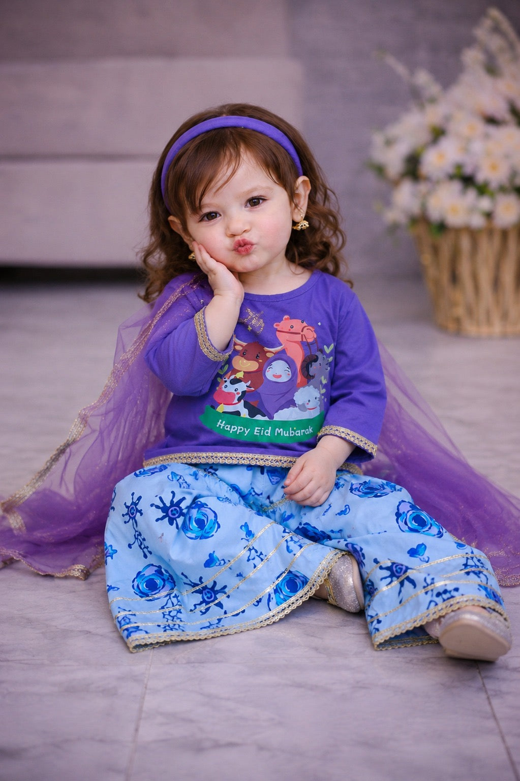 Printed Purple Bakra Eid Luxury Outfit