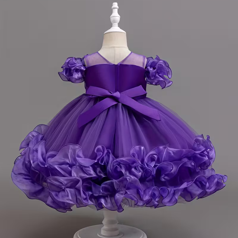 Baby Purple Elegant Floral Beaded Frock